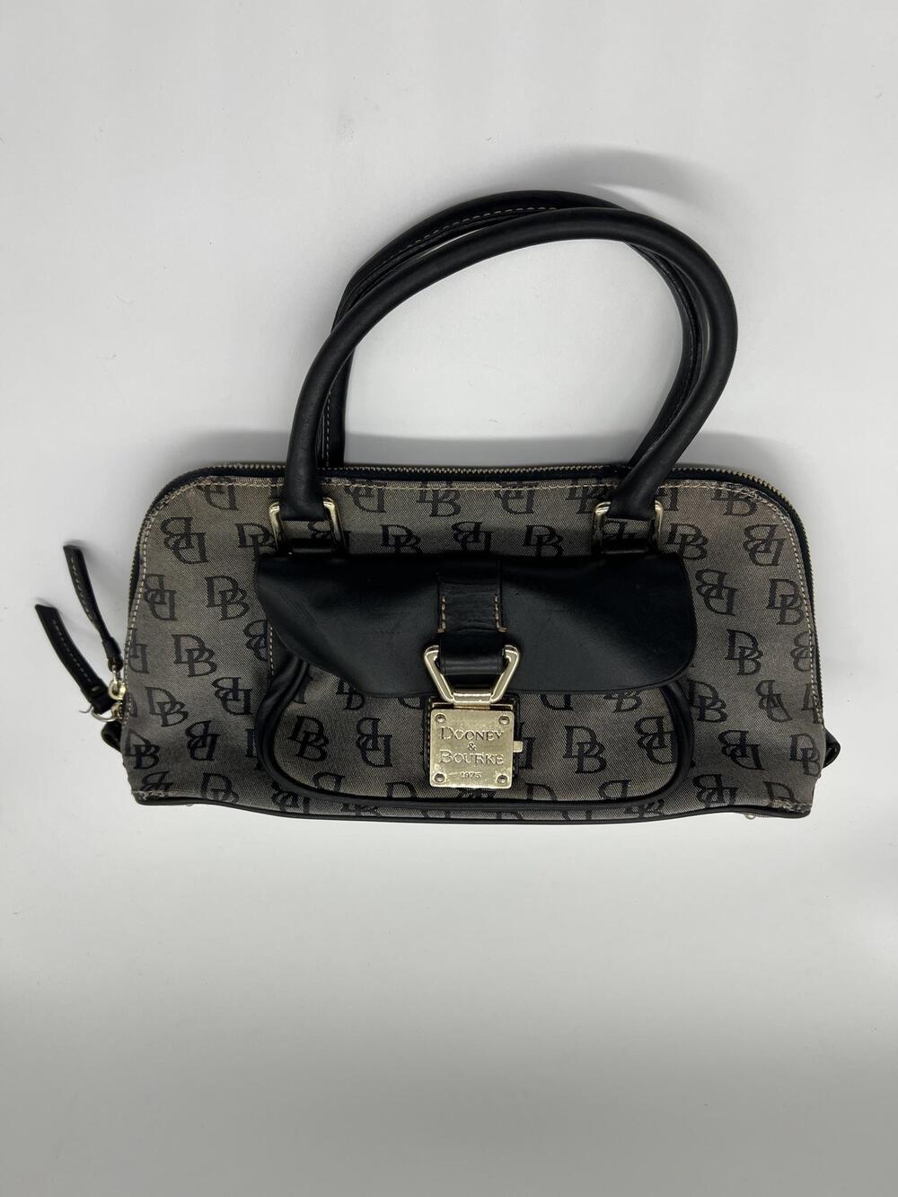Dooney & Bourke Satchel Bag Womens Medium Gray Logo Canvas Leather Zip Purse